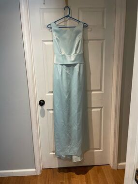 Papell Boutique Light Aqua Satin Evening Dress
